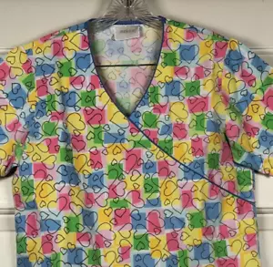 Nurse Scrub Unisex Medium Hearts Valentine's Day Vet Medical Hospital By Adar - Picture 1 of 3