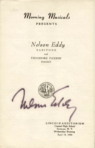 NELSON EDDY - PROGRAM SIGNED 04/14/1948 Cover