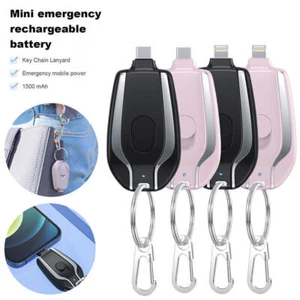 Mini Keychain Power Bank 1500mAh Battery for iPhone Android Portable Charger - Photo 1 sur 14