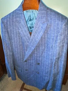 VTG 70 80S MEN 40 MIKE HOWARD BLUE PIN STRIPE DOUBLE BREASTED SUIT BLAZER JACKET - Picture 1 of 8