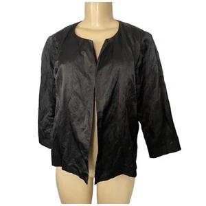 Eileen Fisher Organic Cotton Satin Steel Short Jacket Crushed Texture Sz Medium - Picture 1 of 13