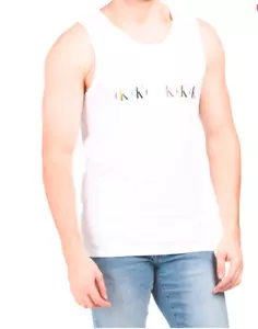 Camisa sin mangas Calvin Klein para hombre CK multicolor diseñador logotipo blanco - Imagen 1 de 7