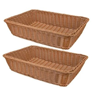 2 Pack Poly Wicker Woven Bread Basket, 16 Inch Rectangular Fruit Baskets Food - Picture 1 of 8