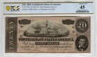 T-67 PF-19 1864 $20 Confederate Paper Money - PCGS-B Choice Extremely Fine 45