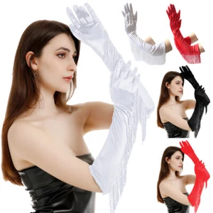 SATIN EXTRA LONG WEDDING/FANCY/PROM FINGERED GLOVE,Tassel GLOVE UK - Picture 1 of 26