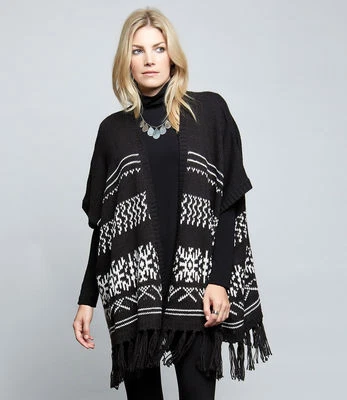 Nuevo Cárdigan Poncho Karen Kane Blanco y Negro Tribal Flecos Talla S/M - M/L Foto 1 de 4