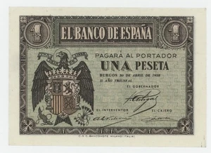 Spain España 1 Peseta 30-4-1938 Pick 108 UNC Uncirculated Banknote Serial E - Picture 1 of 2