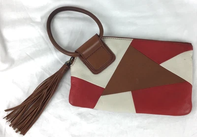 Bolso de Mano Hobo Sable Multi Muñequera Mango Círculo Rojo Blanco Marrón Cuero Foto 1 de 4