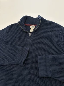 VTG Mens LL Bean 100% Organic Cotton Knit 1/4 Zipper Sweater Blue SZ XXL - Picture 1 of 5