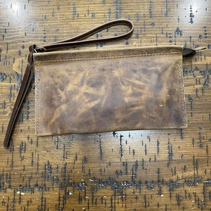 Portafoglio Rough & Tumble EDC tutti i giorni in pelle invecchiata con cerniera marrone nuovo senza etichette - Foto 1 di 14