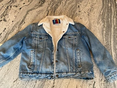 Vintage Denim Jean Jacket Sherpa Lined L GorpCore - Image 1 of 4