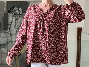 Seasalt Plant Lore Long Sleeve Top Blouse Maroon Floral Print Size UK 18 - Picture 1 of 12