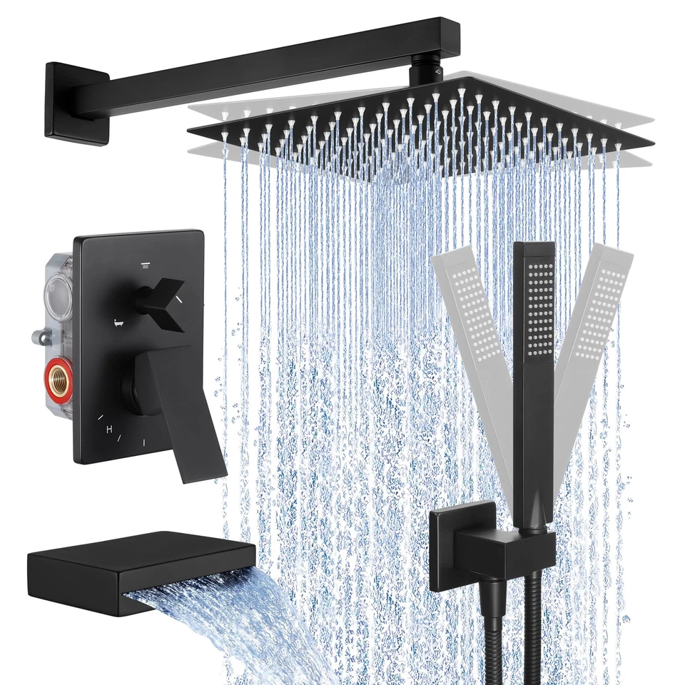 Shower System with Tub Spout, Matte Black Shower Faucet Set Complete 10 Inch ... - Image 1 of 4