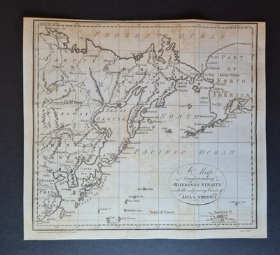 Mapa antiguo de 1789 - Estrecho de Bering - Pacífico - Japón - Rusia - China - Alaska Foto 1 de 4