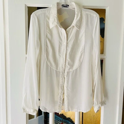 GAP Sheer Cream Blouse SZ M Womens Chiffon Velvet Trim Cuff Bodice Feminine - Image 1 of 4