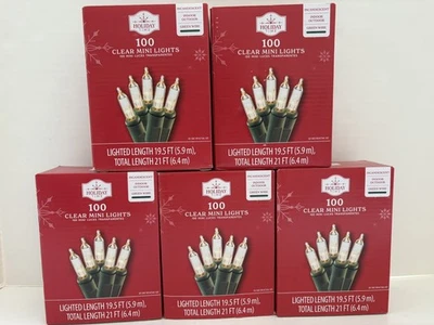 5 Box NEW Holiday Time 100 Clear Mini Christmas Lights Incandescent 21' x 5 - Image 1 of 4