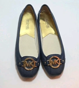 Michael Kors Fulton Mokassin flach blau Slipper Leder Obermaterial US 7,5 M Gold Logo - Bild 1 von 5