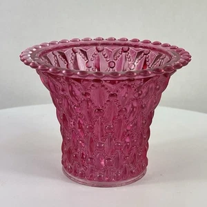 Glass Tealight Candle Holder Hot Pink Color Diamond Design 2 3/4 inches Tall - Picture 1 of 9