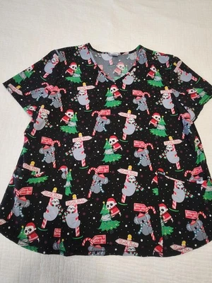 Scrubstar Christmas Creatures Koala Sloth Scrub Nurse Uniform Scrub Top 2XL - Image 1 of 3
