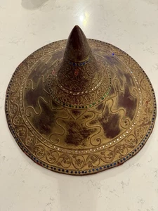 VINTAGE DECORATED HAT- War Hat Cambodia Thailand Conical - Picture 1 of 12