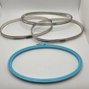 Set Of 3 Vtg Metal Spring Tension Oval Embroidery Hoop Cork Lined 9x5” 1 Plastic - Picture 1 of 3