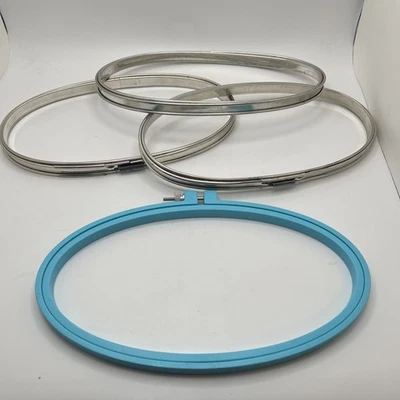 Set Of 3 Vtg Metal Spring Tension Oval Embroidery Hoop Cork Lined 9x5” 1 Plastic - Image 1 of 3