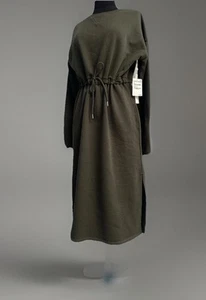 Nordstrom Caslon Long Sleeve Shift Sweatshirt Midi Dress Olive Green NWT - Picture 1 of 9