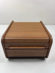 Vintage MCM Teak Tech Tambour Roll Top Holz Aufbewahrungsbox Kassettenaufbewahrung - Bild 1 von 10