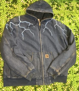 Chaqueta con Capucha De Colección Carhartt Manta Forrada Azul Denim 2x Alta Envejecida Lo Antes posible EE. UU. - Imagen 1 de 22