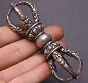 9CM Old Tibet Buddhism Temple Silver Beast Head Phurba Dagger Holder Faqi - Picture 1 of 5