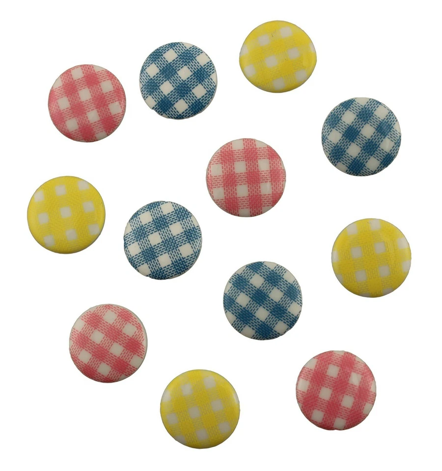 BABY PLAID BUTTONS Pastel Pink Yellow Scrapbooking Sewing Card Making Stamping - Image 1 of 1