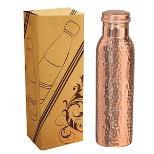 Copper Water Bottle 32 oz Hammered 100% Pure Natural Ayurveda Health Benefits - Picture 1 of 5