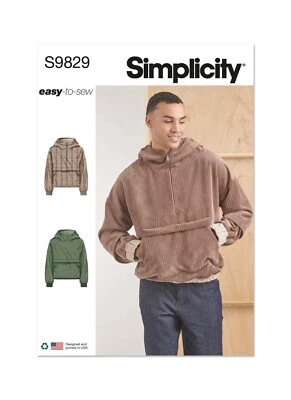 SIMPLICITY 9829 MEN'S HALF ZIP HOODIE Sewing Pattern Sizes 34-52  Skill: EASY - Image 1 of 4