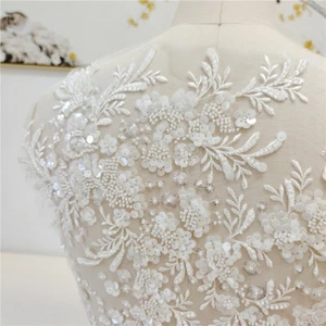 Grande ricamo pizzo applique perline paillettes motivo matrimonio toppa fai da te cucire carino - Foto 1 di 12