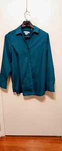 Foxcroft Womans Button up Shirt, Hunter Green, No Iron, Shaped Sz 16 Long Sleeve - Picture 1 of 11