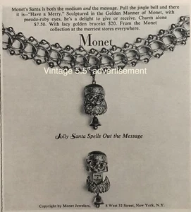AD ONLY 1968 MONET Jewelry ADVERTISEMENT Santa Charm Bracelet Moving Clause - Picture 1 of 1