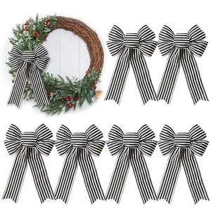 6pcs Black and White Striped Bows 8x12.5 Inches Holiday Craft Bows - Picture 1 of 8