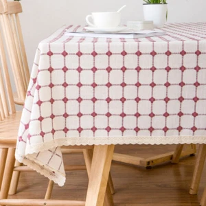 Kitchen Plaid Tablecloth Lace Trim Checked Table Cover Dinning Room Party Decor - Picture 1 of 17
