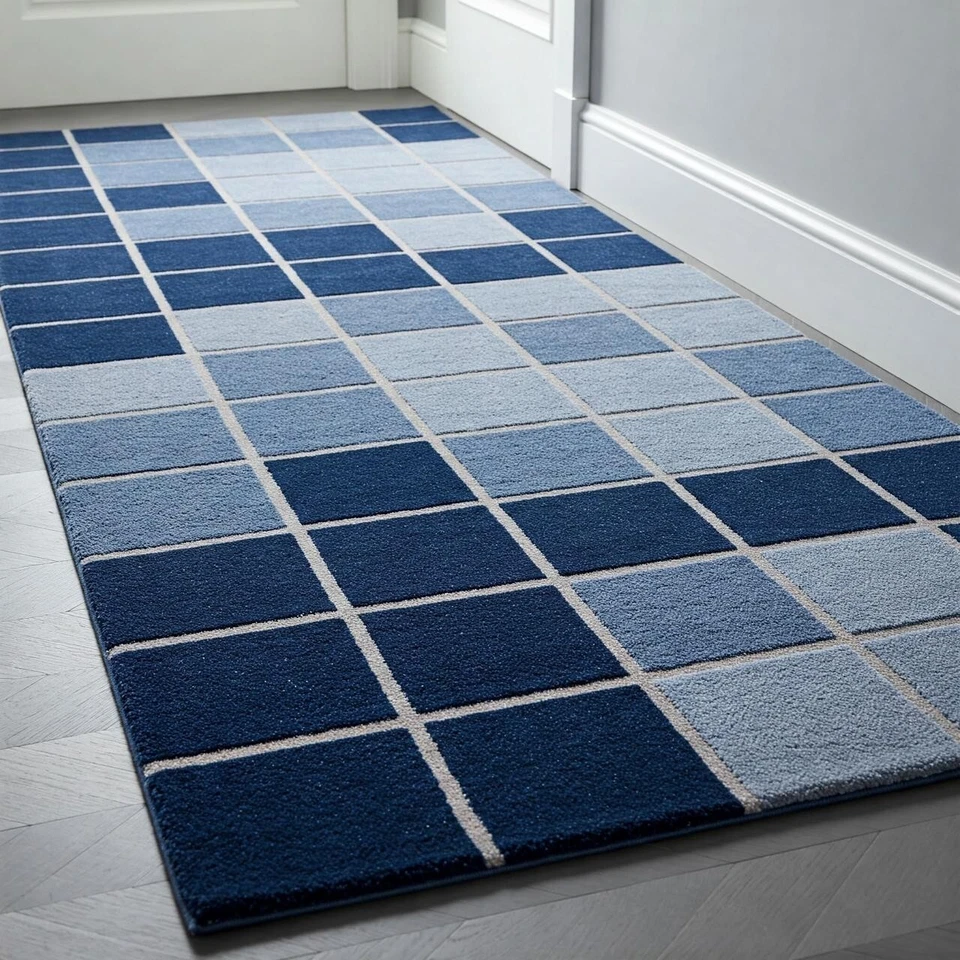 Mosaico Azul, Alfombras Mechonadas Hechas a Mano para Salón y Dormitorios Foto 1 de 4