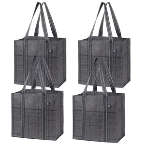 VENO 4 Pack Reusable Grocery Shopping Bag w/Hard Bottom Foldable Multi-Purpos - Picture 1 of 8
