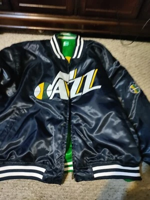 VINTAGE MAJESTIC HARDWOOD CLASSICS NBA UTAH JAZZ ZIP BLACK GREEN JACKET SZ 4XL - Image 1 of 4