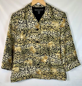 SilkLand Collection Jacke Seide schwarz gelb grün Elefantenmuster Knopf Größe 4 - Bild 1 von 7