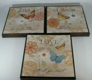 Live Love Laugh 3 Picture Set 8 x 8 Butterflies and Flowers - Picture 1 of 7