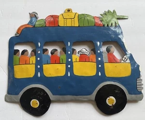 Folk Art Metal Oil Drum Bus Caribbean 19” X 16” - Picture 1 of 5