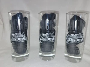 Jack Daniels High Ball Whisky Glass Etched Distillery with Silver Rim Set of 3 - Picture 1 of 4