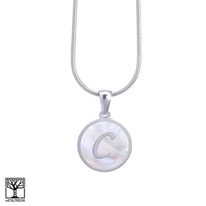 Women's Stainless Steel in Silver C Initial Letter Medallion 16" Chain Necklace - Picture 1 of 3