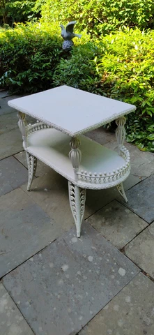 Antique Victorian White Wicker Table Cover