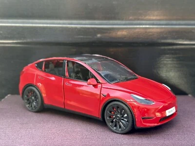 Tesla Model Y Red 1:24 Diecast Model Car with Pull Back Action, Sound & Light. - Image 1 of 3