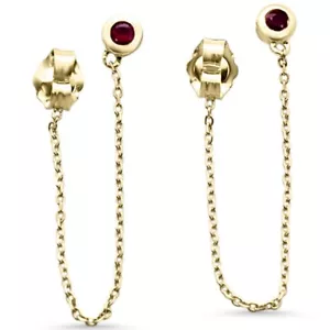 .16ct G SI 14K Yellow Gold Ruby Gemstone Dangling Chain Earrings - Picture 1 of 1