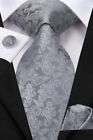 Paisley Mens Blue Tie Set Silk Woven Necktie Handkerchief Cufflinks Wedding Gift
